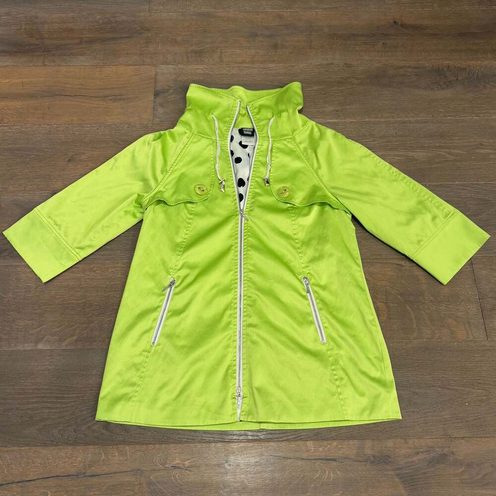 Vtg Sharon Young Light Jacket High Collar 3/4 Sleeve ~ Lime Green Coat ~Sz Small